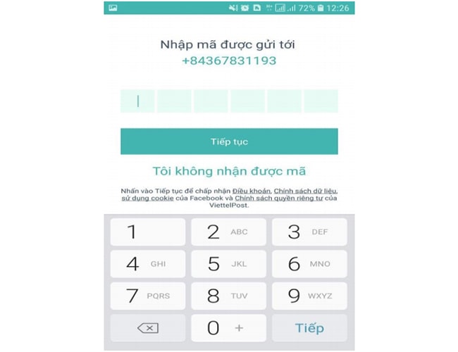 Nhập m&atilde; OTP để tra cứu vận đơn viettel